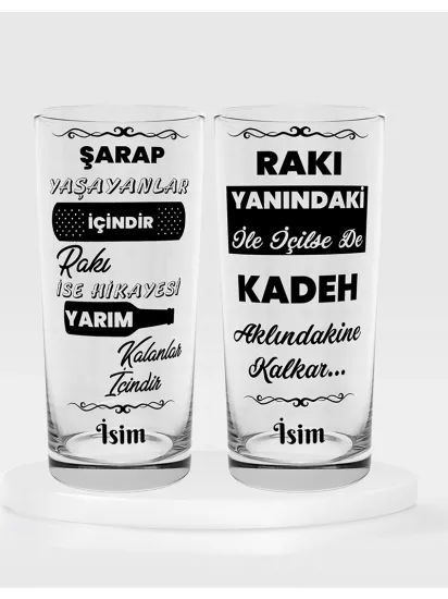 Rakı Yanındaki İle İçilse de Kadeh Aklındakine Kalkar Temalı İkili Rakı Bardağı