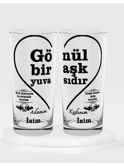Gönül Bir Aşk Yuvasıdır Temalı İkili Rakı Bardağı