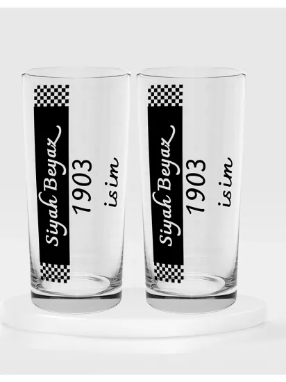 Siyah Beyaz 1903 Temalı İkili Rakı Bardağı