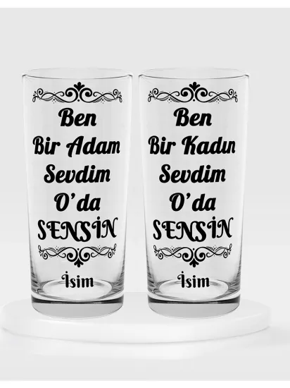 Ben Bir Adam Sevdim O da Sensin Ben Bir Kadın Sevdim O da Sensin Temalı İkili Rakı Bardağı
