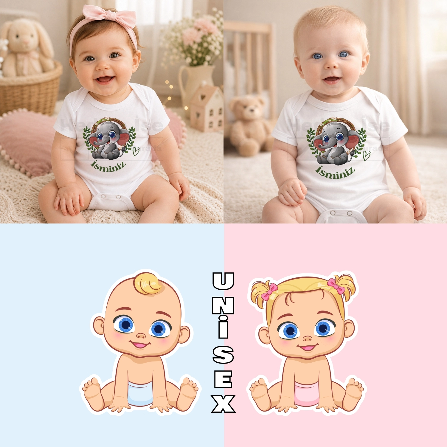 Sevimli Fil Yavrusu - Bebek Body Zıbın