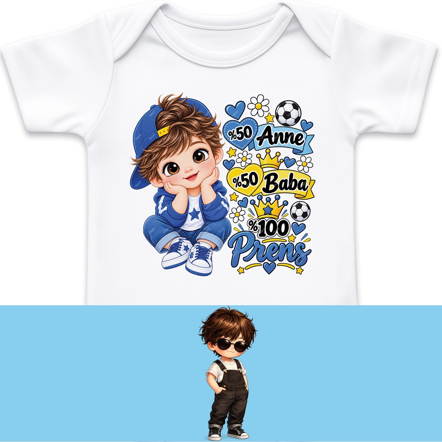 %50 Anne %50 Baba %100 Prens - Bebek Body Zıbın
