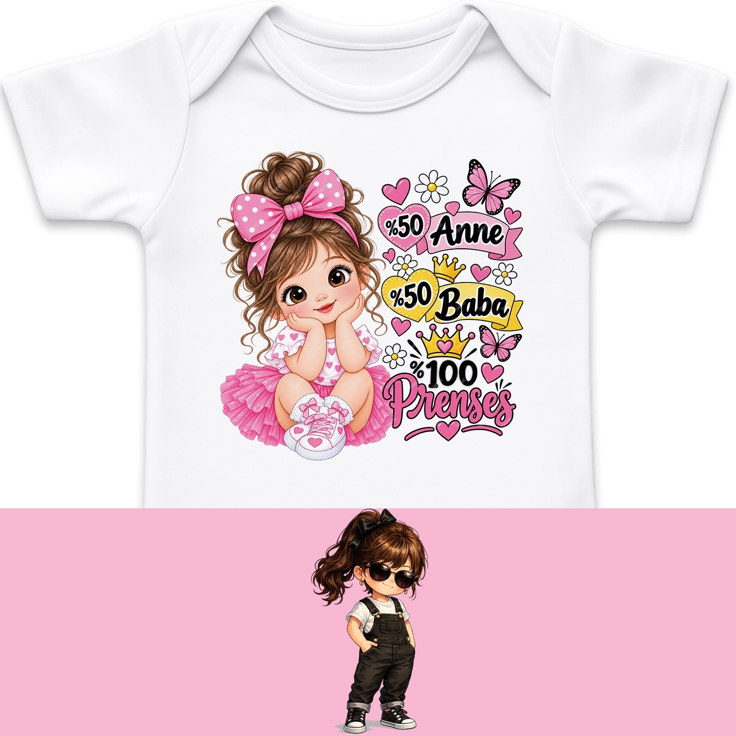 %50 Anne %50 Baba %100 Prenses - Bebek Body Zıbın
