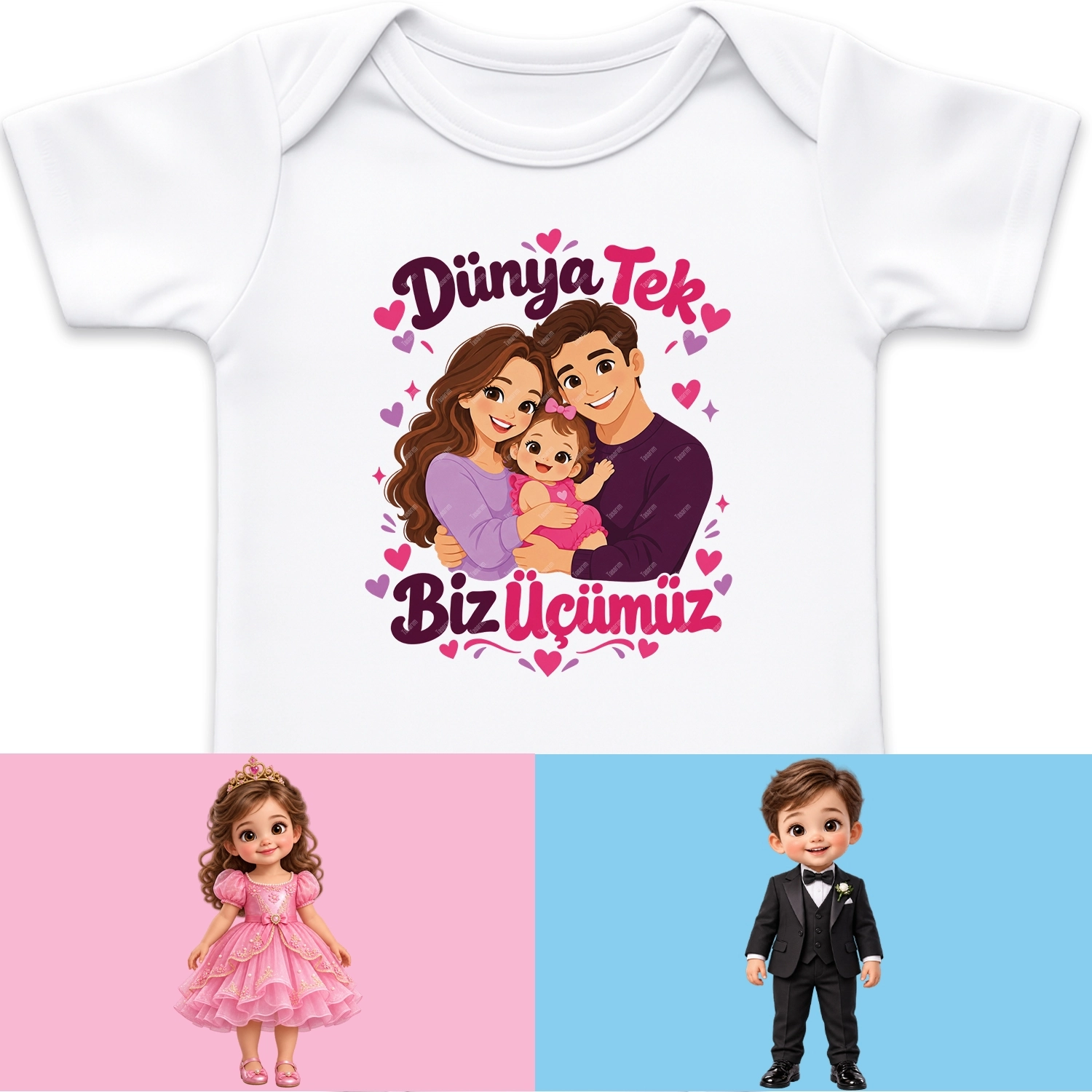 Dünya Tek Biz Üçümüz - Bebek Body Zıbın