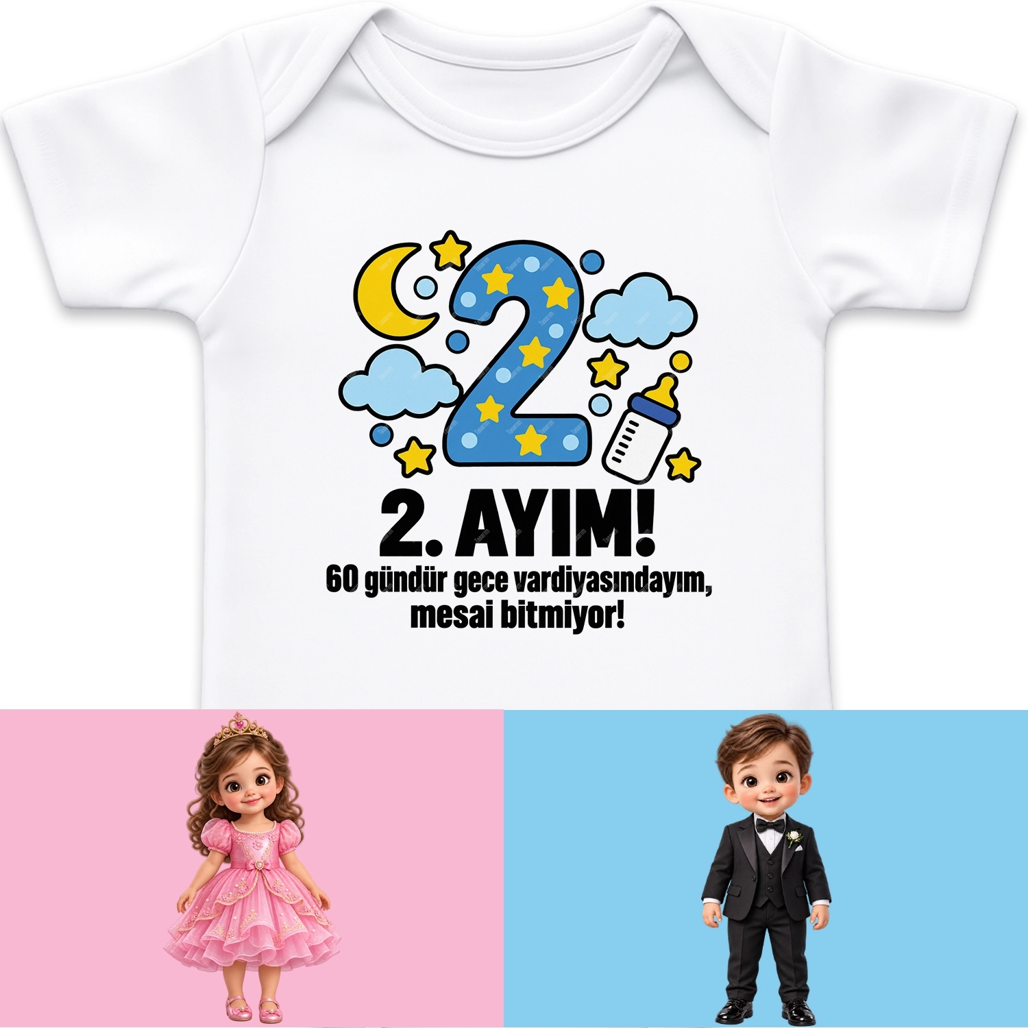 2. Aylık - 60 Gündür Gece Vardiyasındayım Mesai Bitmiyor - Bebek Body Zıbın