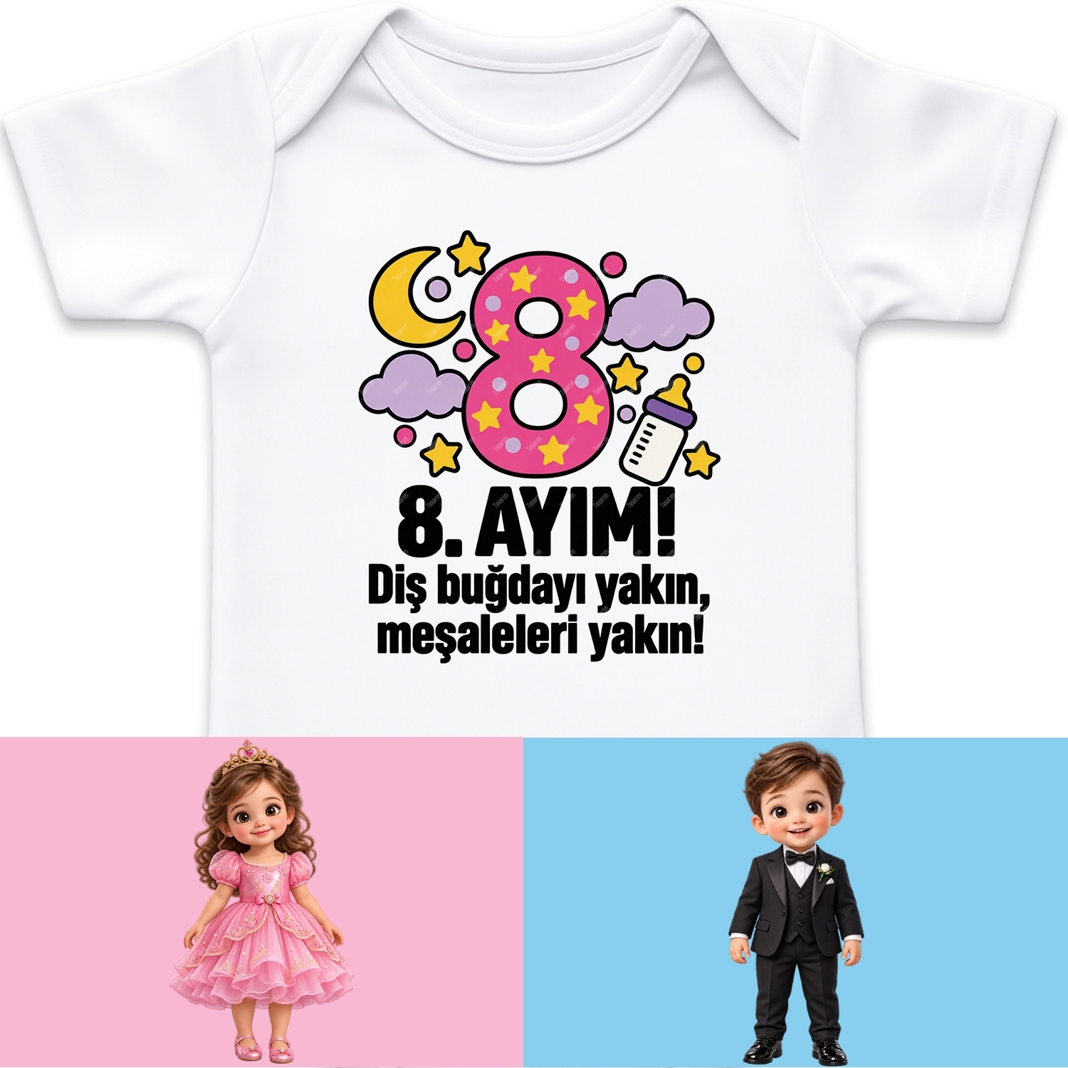 8. Aylık - Diş Buğdayı Yakın Meşaleleri Yakın - Bebek Body Zıbın
