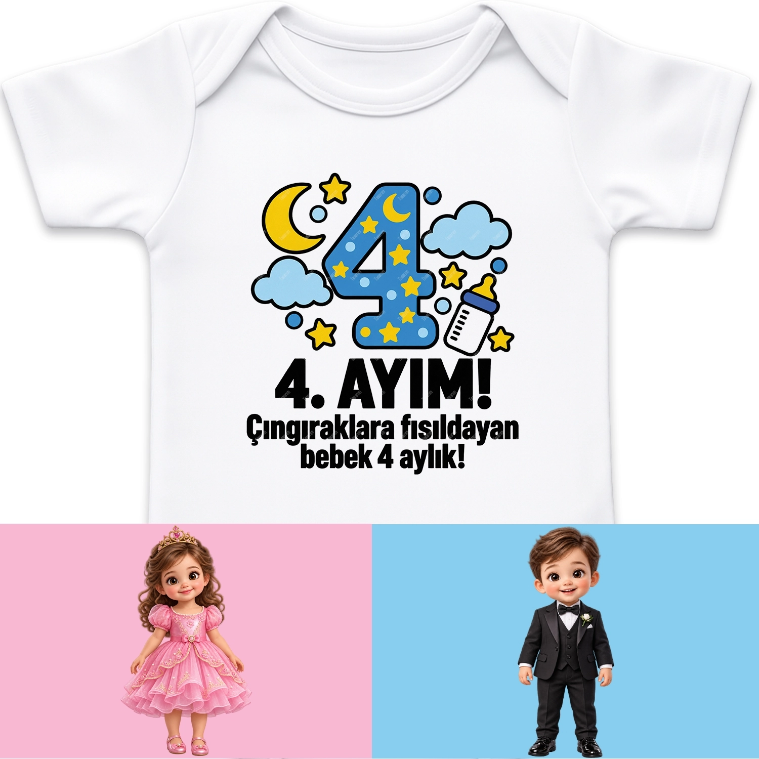4. Aylık - Çıngıraklara Fısıldayan Bebek 4 Aylık - Bebek Body Zıbın