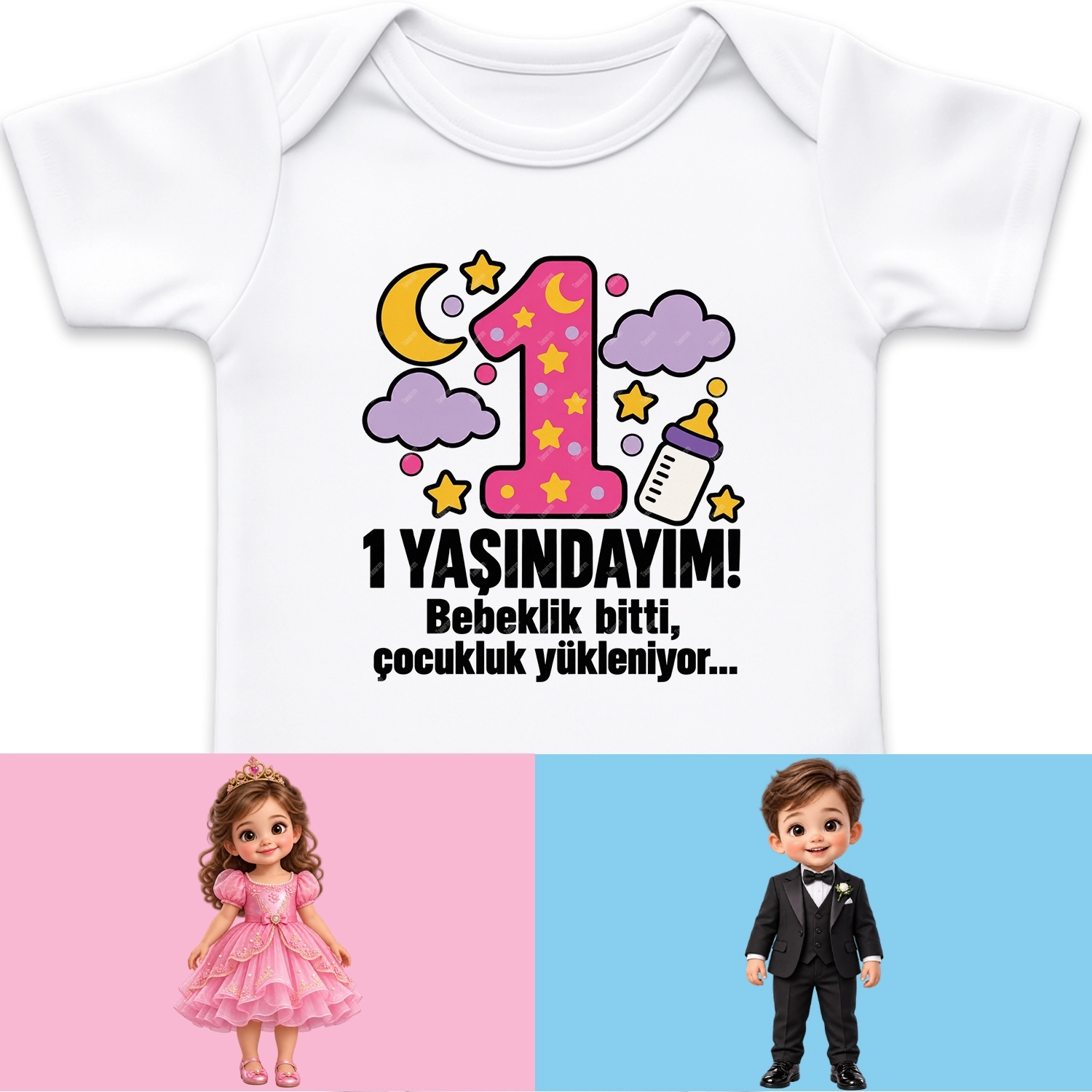 1 Yaşındayım - Bebeklik Bitti Çocukluk Yükleniyor - Bebek Body Zıbın