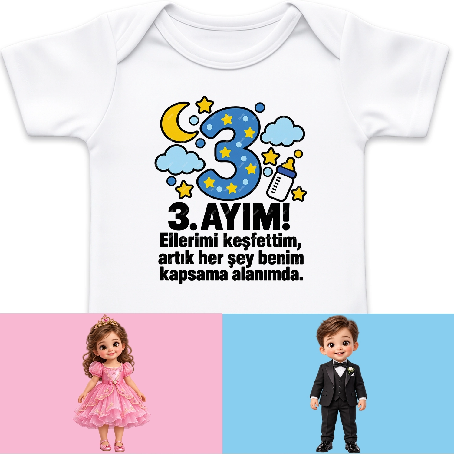 3. Aylık - Ellerimi Keşfettim Artık Her Şey Benim Kapsama Alanımda - Bebek Body Zıbın