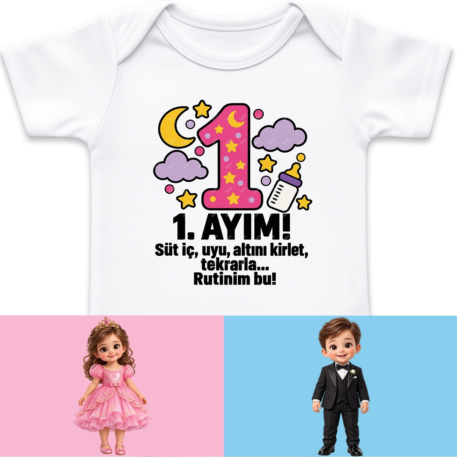 1. Aylık - Süt İç Uyu Altını Kirlet Tekrarla Rutinim Bu - Bebek Body Zıbın