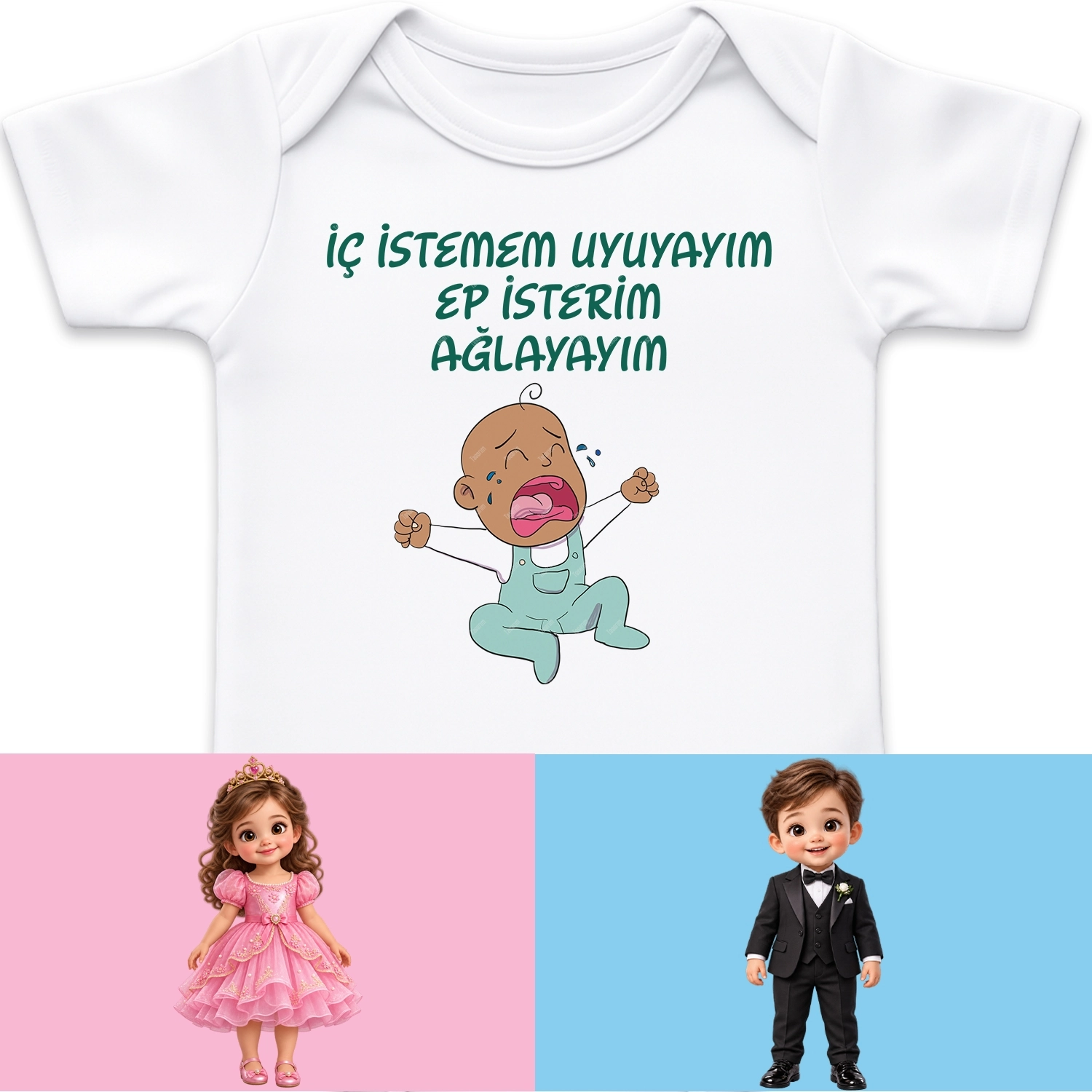 İç İstemem Uyuyayım Ep İsterim Ağlayayım - Bebek Body Zıbın
