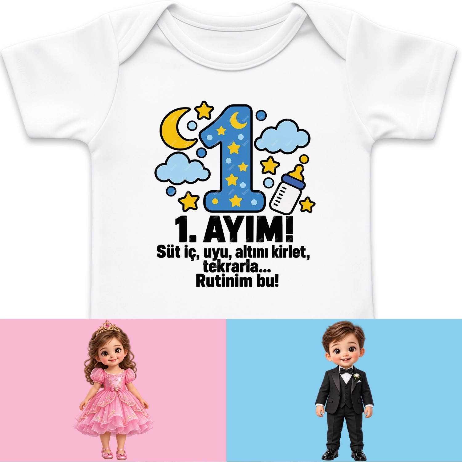 1. Aylık - Süt İç Uyu Altını Kirlet Tekrarla Rutinim Bu - Bebek Body Zıbın